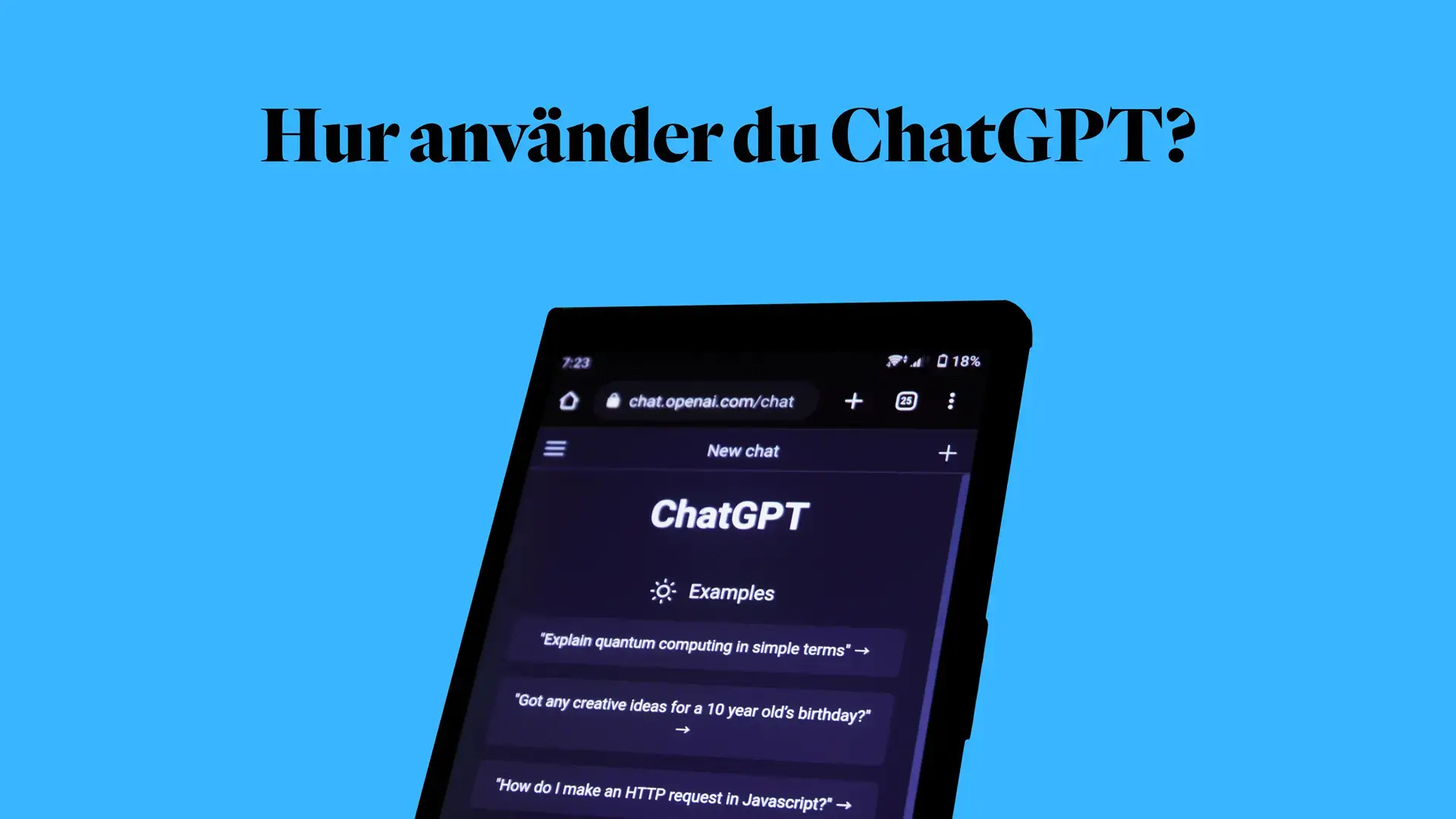 Rubriken Hur använder du ChatGPT? tillsammans med en mobil med ChatGPT på skärmen