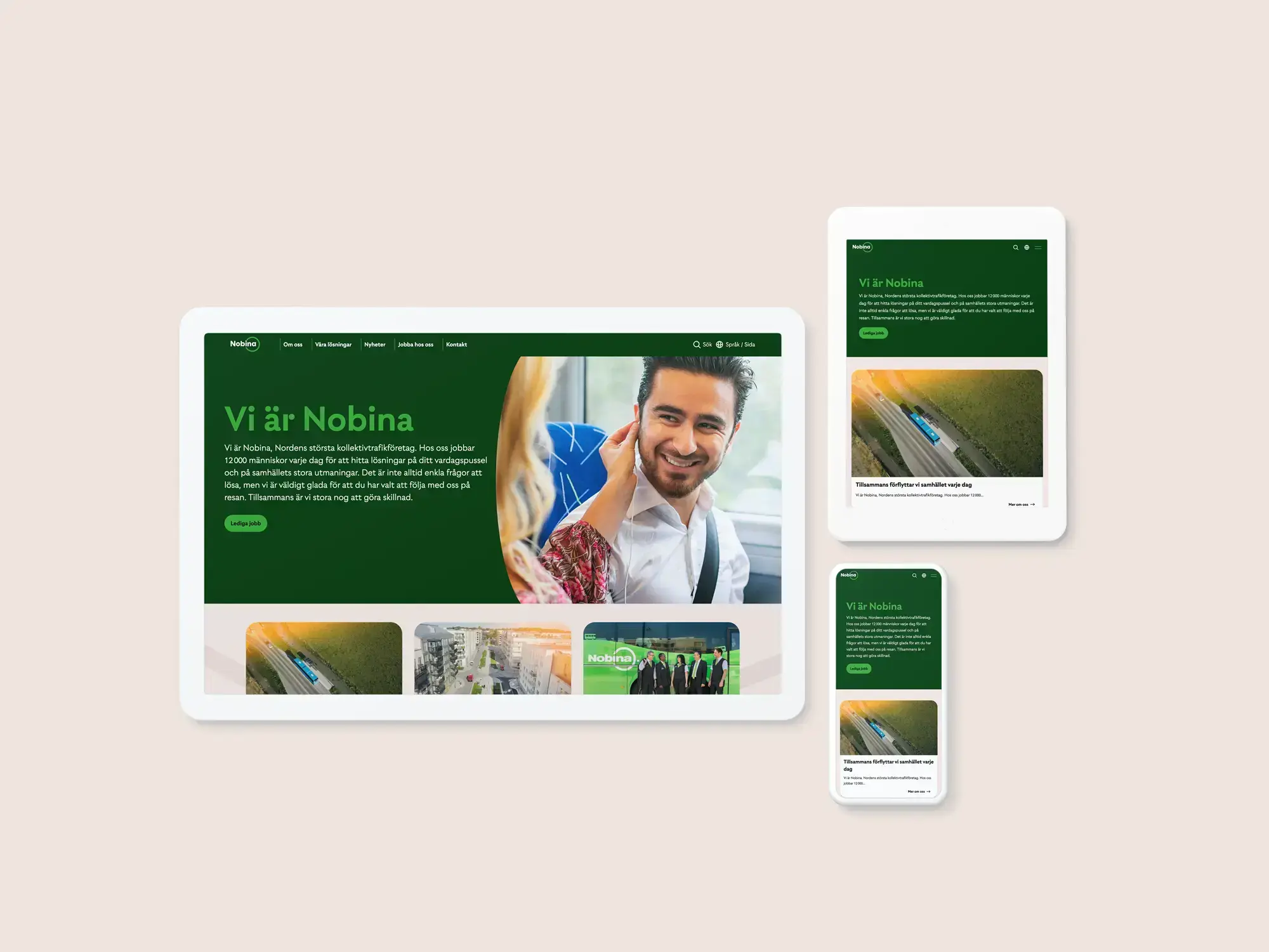 nobina's website on desktop, tablet and mobile phone